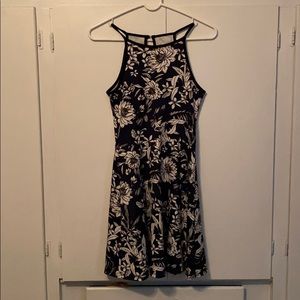 Navy blue casual dress with flowers